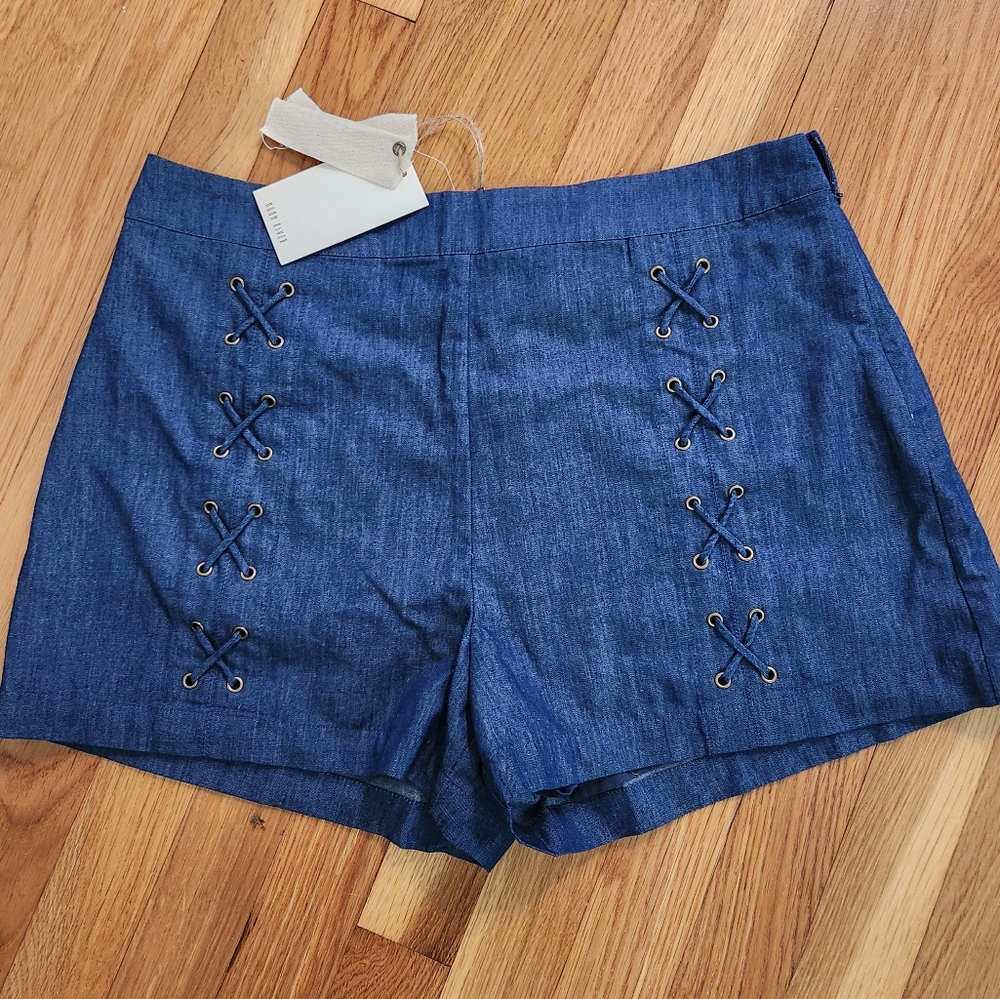 Moon River Blue Sailor Style Lace Front Shorts Size 10 NWOT